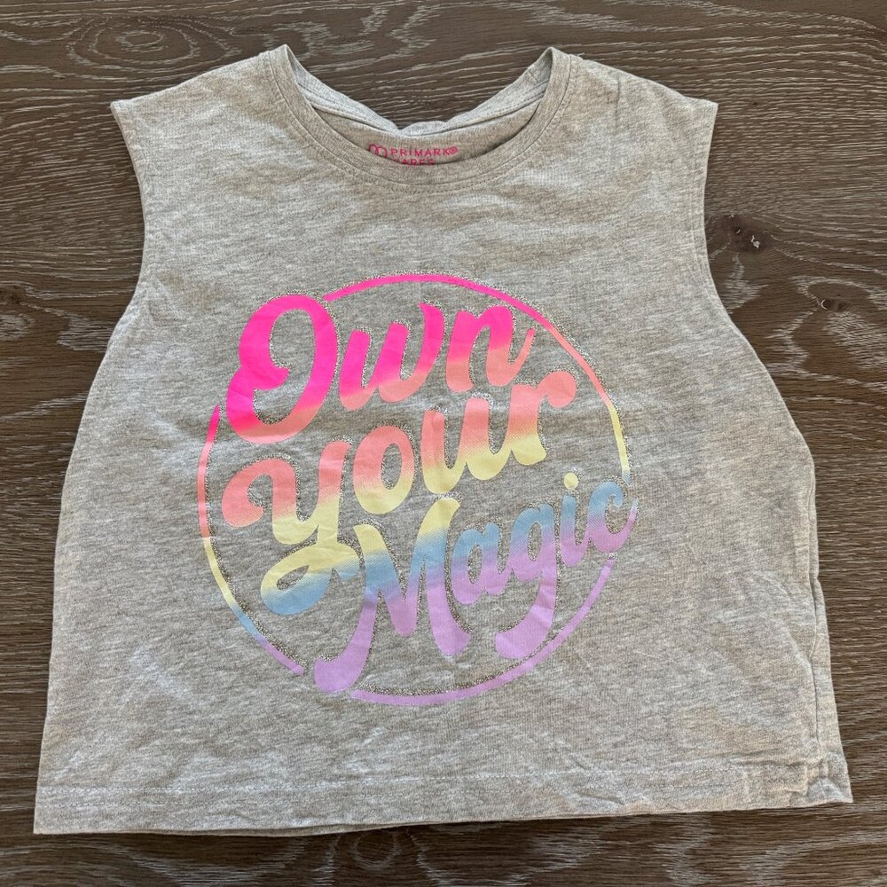 Girls Primark gray sleeveless tank cropped top size 10-11 years own your magic